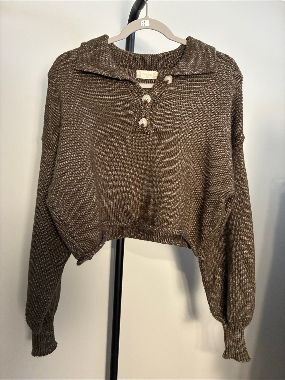 Altar'd State Brown Collared V-Neck Button Crop Sweater Acrylic Polyester Medium - Picture 2 of 4